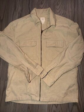 H&M Beige Corduroy Zip-Up Shirt Jacket